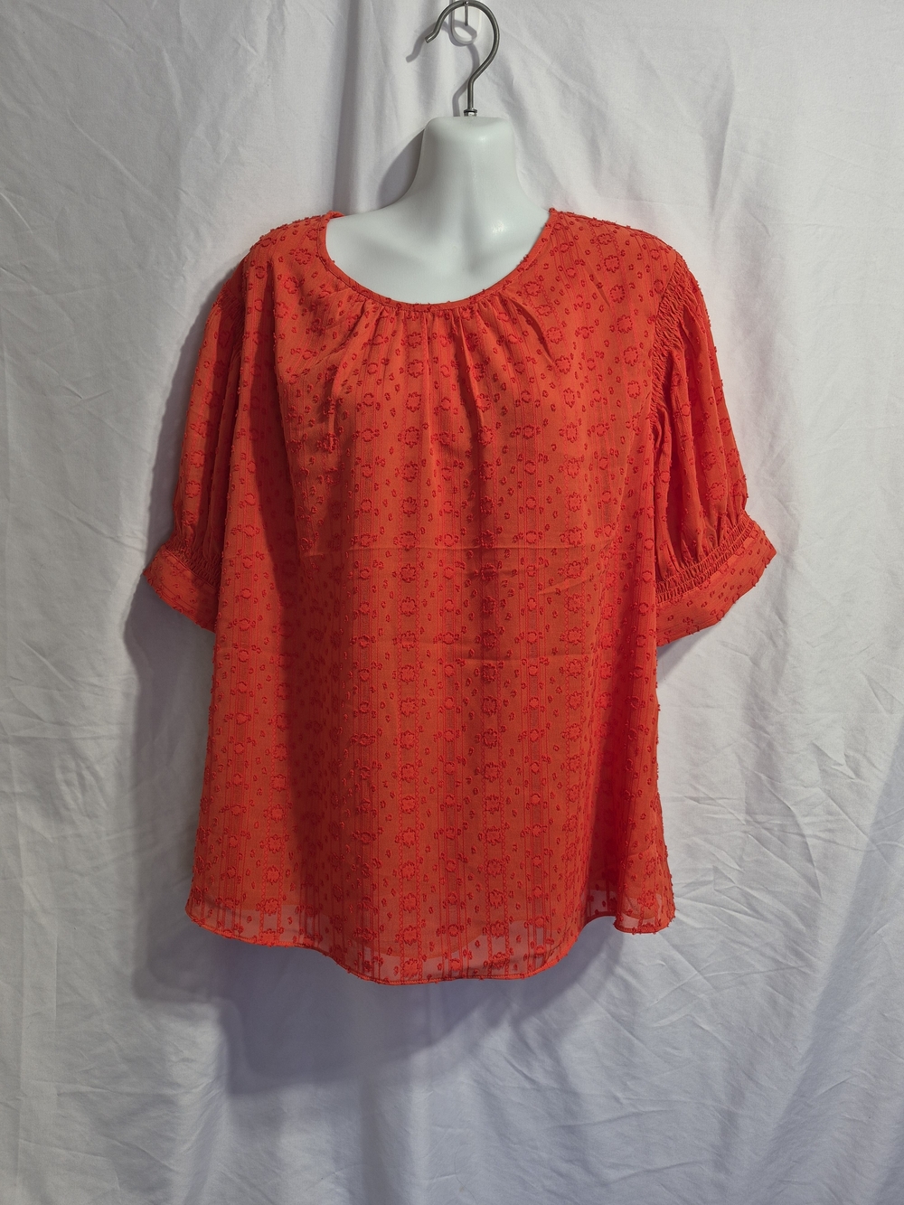 Tommy Hilfiger Orange Red Eyelet Peasant Blouse, Size XL